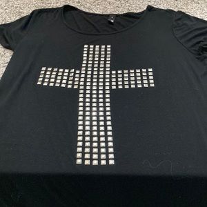 Silver studded Black cap sleeve tee shirt